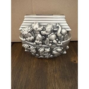Coin Bank Sheridan Pewter Noah's Ark Animals Brushed Metal With Stopper